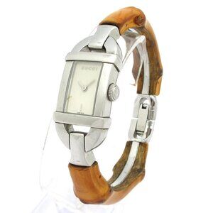 Auth GUCCI Bamboo 6800L 0****** Brown Silver Women's Wrist Watch